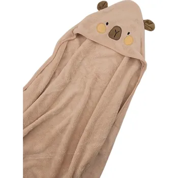 Dekorativní polštářek Dětská zavinovačka s kapucí 80 x 80 cm Fleecová osuška pro miminko s motivem medvídka Měkká deka pro novorozence a batolata