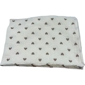 Dekorativní polštářek Bavlněná mušelínová deka pro miminka 85x65 cm Dětská osuška Zavinovačka Vzor černá srdce Béžový podklad Pro novorozence