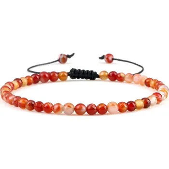 Náramek Minimalistický onyxový náramek minerálních korálků | energetický náramek, náramek přátelství - Červeně pruhované