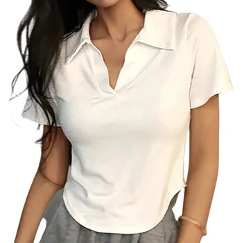 Dámské tričko Dámské tričko s límečkem Elegantní výstřih Krátký rukáv Moderní zúžený střih Ležérní top pro každodenní nošení Stylový kousek do městského outfitu bílá XS