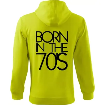 Pánská mikina Born In The 70's - Mikina s kapucí na zip trendy zipper - XL ( Limetková )