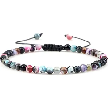 Náramek Minimalistický onyxový náramek minerálních korálků | energetický náramek, náramek přátelství - Smíšený barevný oheň