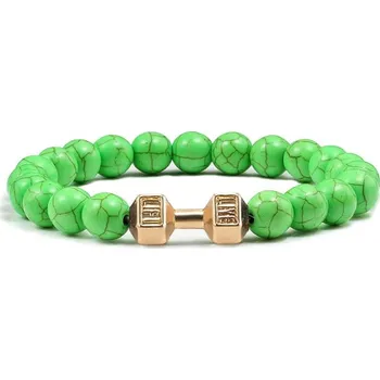 Náramek Stylový pánský náramek z kamene s motivem činky | energetický náramek, pánský náramek - Zelené G. , 19 cm