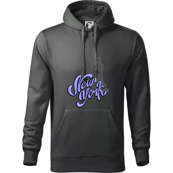 Pánská mikina New York Lettering - Mikina pánská Cape s kapucí - 5XL ( Tm. břidlice (šedozelená) )