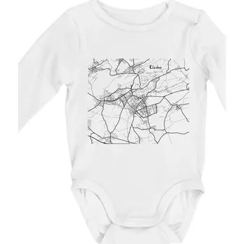 Černobílá mapa Kladno - Body kojenecké s dlouhým rukávem - Dlouhý r. 6-12 měs ( Bílá )