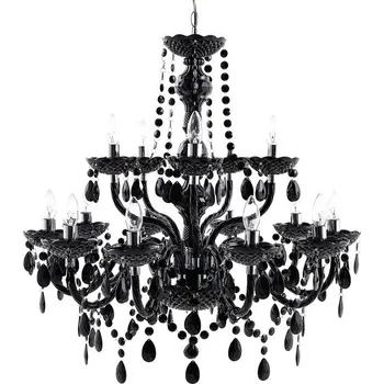 Designový zámecký lustr Karat v černé lesklé barvě s patnácti rameny s dekorativními krystaly 80 cm
