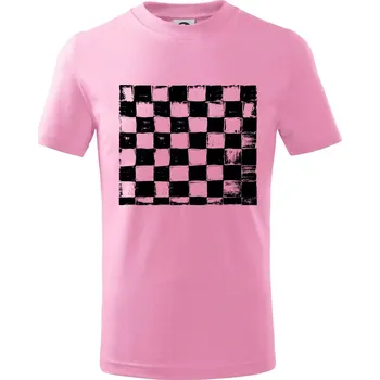 Šachovnice černá kreslená - Tričko dětské bavlněné - 122 cm/6 let ( Růžová )