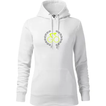 Dámská mikina GO cyklista (fluo potisk) - Mikina dámská Cape s kapucí - L ( Bílá )