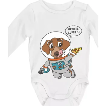 Kojenecký body Pes kosmonautem - Body kojenecké s dlouhým rukávem - Dlouhý r. do 3 měs ( Bílá )