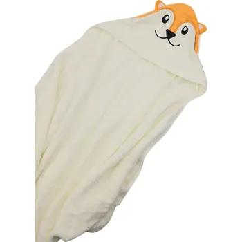 Dekorativní polštářek Dětská zavinovačka s kapucí 80 x 80 cm Měkká fleecová osuška pro miminko s motivem lišky Kojenecká deka pro kluky i holky