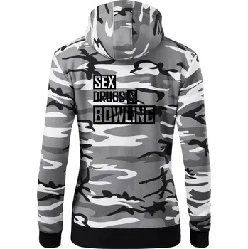 Dámská mikina Sex drugs bowling - Dámská mikina trendy zipper s kapucí - M ( Šedý maskáč )