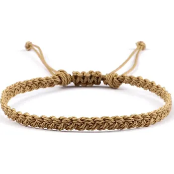 Náramek Ručně pletený párový náramek z voskované šňůrky | šňůrkový náramek, párový náramek - Khaki