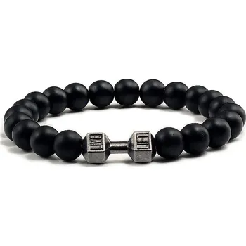 Náramek Stylový pánský náramek z kamene s motivem činky | energetický náramek, pánský náramek - Matný S , 19 cm
