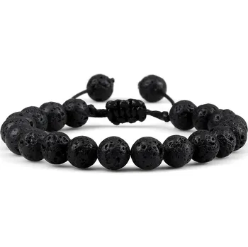 Náramek Elegantní minerální náramek s korálky z lávového kamene | pánský náramek, korálkový náramek - 8mm černá láva