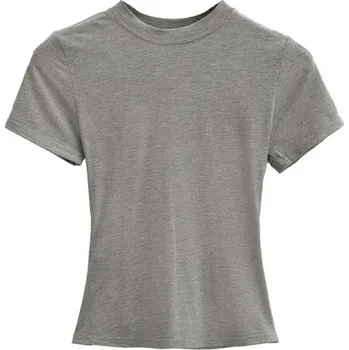 Dámské oblečení Dámské přiléhavé tričko s krátkým rukávem Jednoduchý kulatý výstřih Elegantní elastický top na běžné nošení Módní slim fit tričko šedá M