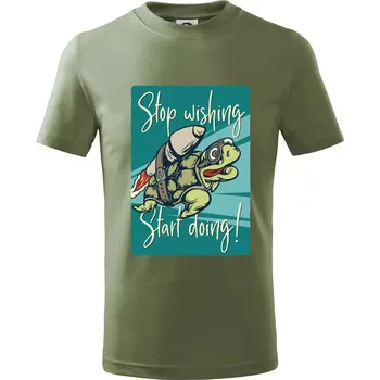 Stop wishing start doing želva - Tričko dětské bavlněné - 146 cm/10 let ( Khaki )