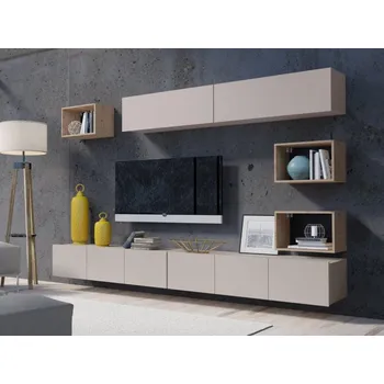 Obývací stěna Obývací stěna Bralani XXXI, Barva: kašmír / kašmír + dub artisan MIRJAN 5903211429736