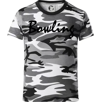 Chlapecké tričko Bowling nápis psací - Dětské maskáčové triko - 122 cm/6 let ( Šedý maskáč )