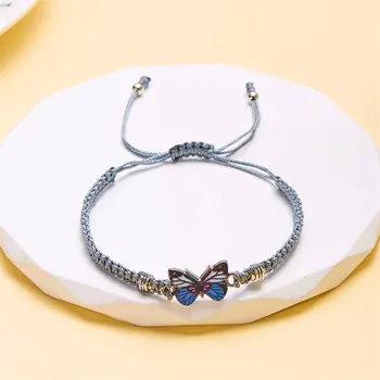 Náramek Barevný ručně pletený šňůrkový náramek | dámský náramek, motýlí náramek - BR23Y0713-5