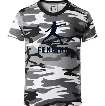 Chlapecké tričko Fencing (šerm) - postava - Dětské maskáčové triko - 146 cm/10 let ( Šedý maskáč )