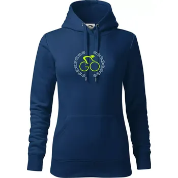 Dámská mikina GO cyklista (fluo potisk) - Mikina dámská Cape s kapucí - XS ( Půlnoční modrá )