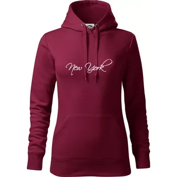 Dámská mikina New York nápis psacím - Mikina dámská Cape s kapucí - XL ( Garnet )