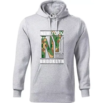Pánská mikina New York Brooklyn - maskáč - Mikina pánská Cape s kapucí - 4XL ( Světlešedý Melír )