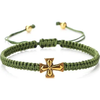 Náramek Pletený nastavitelný náramek s křížkem | náramek, šperk - Zelené lano
