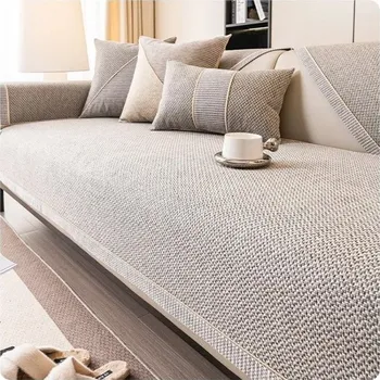 Potah na židli Povlak na pohovku Bavlněný a lněný tkaný Potah na pohovku Protiskluzový Univerzální potah Vhodný pro všechna roční období 70x150cm béžova