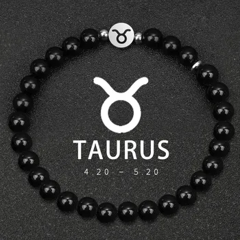 Náramek Náramek znamení zvěrokruhu obsidián 6mm | náramek pánský, náramek dámský - Býk