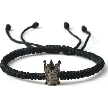 Náramek Náramek štěstí z červené a černé šňůrky | ochranný náramek, ručně pletený náramek - Koruna černá