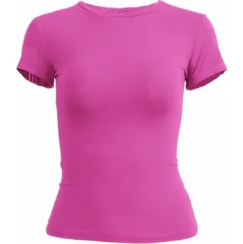 Dámské tričko Dámské tričko s krátkým rukávem Přiléhavý elastický top s kulatým výstřihem Moderní jednobarevné tričko Přiléhavý střih Módní oblečení růžová XL