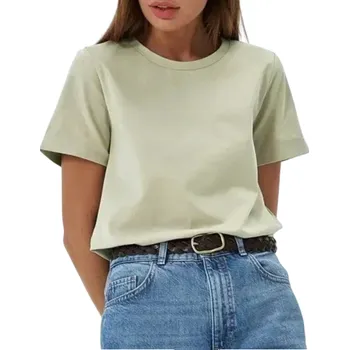 Dámské volné tričko s krátkým rukávem Jednoduchý top s kulatým výstřihem Módní ležérní střih Pohodlné každodenní tričko pro volný čas světle zelená 3XL