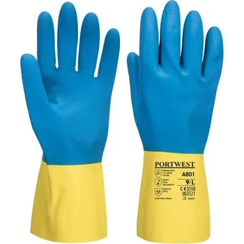 Pracovní rukavice PortWest | Rukavice Double Dipped Latex - Yellow/Blue / M / M / žlutá
