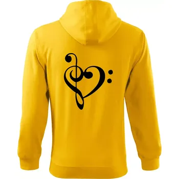 Pánská mikina Houslový klíč srdce - Mikina s kapucí na zip trendy zipper - 2XL ( Žlutá )