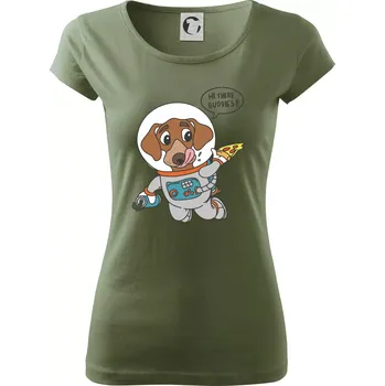 Dámské tričko Pes kosmonautem - Dámské triko Pure - S ( Khaki )
