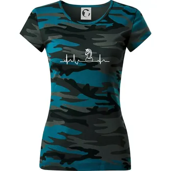 EKG Šachové figurky - Jezdec - Dámské maskáčové triko - S ( Petrolejová maskáč )