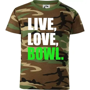 Live, Love, Bowl - Dětské maskáčové triko - 134 cm/8 let ( Hnědý maskáč )