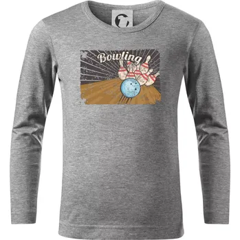 Bowling plakát - Triko dětské Long Sleeve - 158 cm/12 let ( Tmavě šedý melír )