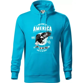 Pánská mikina Welcome To America - Mikina pánská Cape s kapucí - 5XL ( Světlý tyrkys )