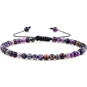 Náramek Minimalistický onyxový náramek minerálních korálků | energetický náramek, náramek přátelství - Fialové pruhované