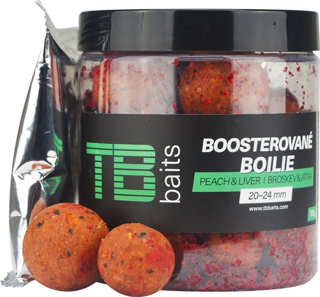TB Baits Boosterované Boilie Peach Liver 120 g 20-24 mm - poslední kus skladem!! TB Baits Boosterované Boilie Peach Liver 120 g 20-24 mm