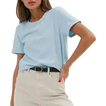 Dámské volné tričko s krátkým rukávem Jednoduchý top s kulatým výstřihem Módní ležérní střih Pohodlné každodenní tričko pro volný čas modrá S