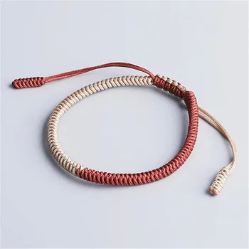 Náramek Ručně vázaný tibetský náramek štěstí | náramek, amulet - béžově červená