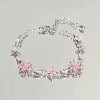 Náramek Růžový sakura náramek s krystaly | dívčí šperk, elegantní náramek - YH
