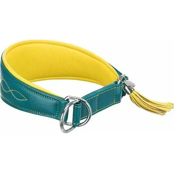 Obojek pro psa Kožený obojek ACTIVE Comfort pro chrty - petrolejová/žlutá S-M:33-42cm/60mm