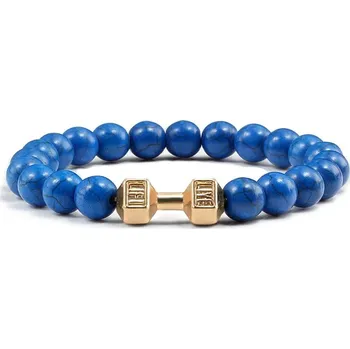 Náramek Stylový pánský náramek z kamene s motivem činky | energetický náramek, pánský náramek - Tmavě modrá G , 21 cm