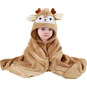 Dekorativní polštářek Dětská zavinovačka s kapucí 80 x 80 cm Fleecová osuška pro miminko se sobím motivem Zimní přikrývka pro novorozence i batolata