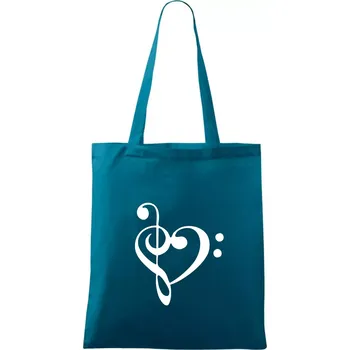 Houslový klíč srdce - Taška bavlněná - 42 x 38 cm ( Petrolejová )