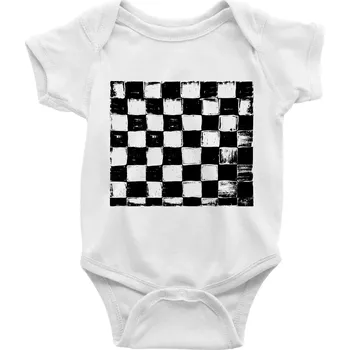 Kojenecký body Šachovnice černá kreslená - Body kojenecké s krátkým rukávem - Krátký r. do 3 měs ( Bílá )